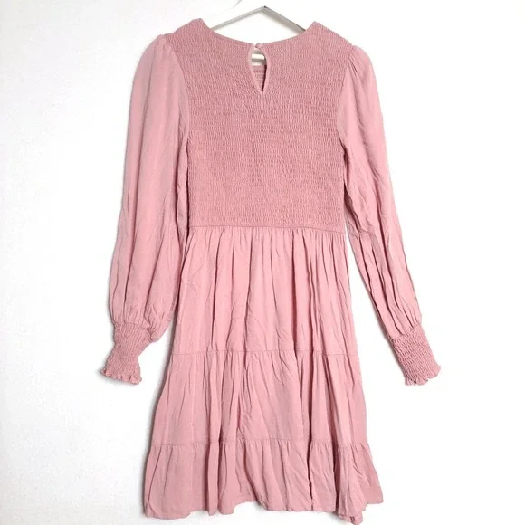 Meroketty Mini Dress Womens S Pink Smocked Tiered‎ Long Sleeve NWoT Flowy - Picture 4 of 13